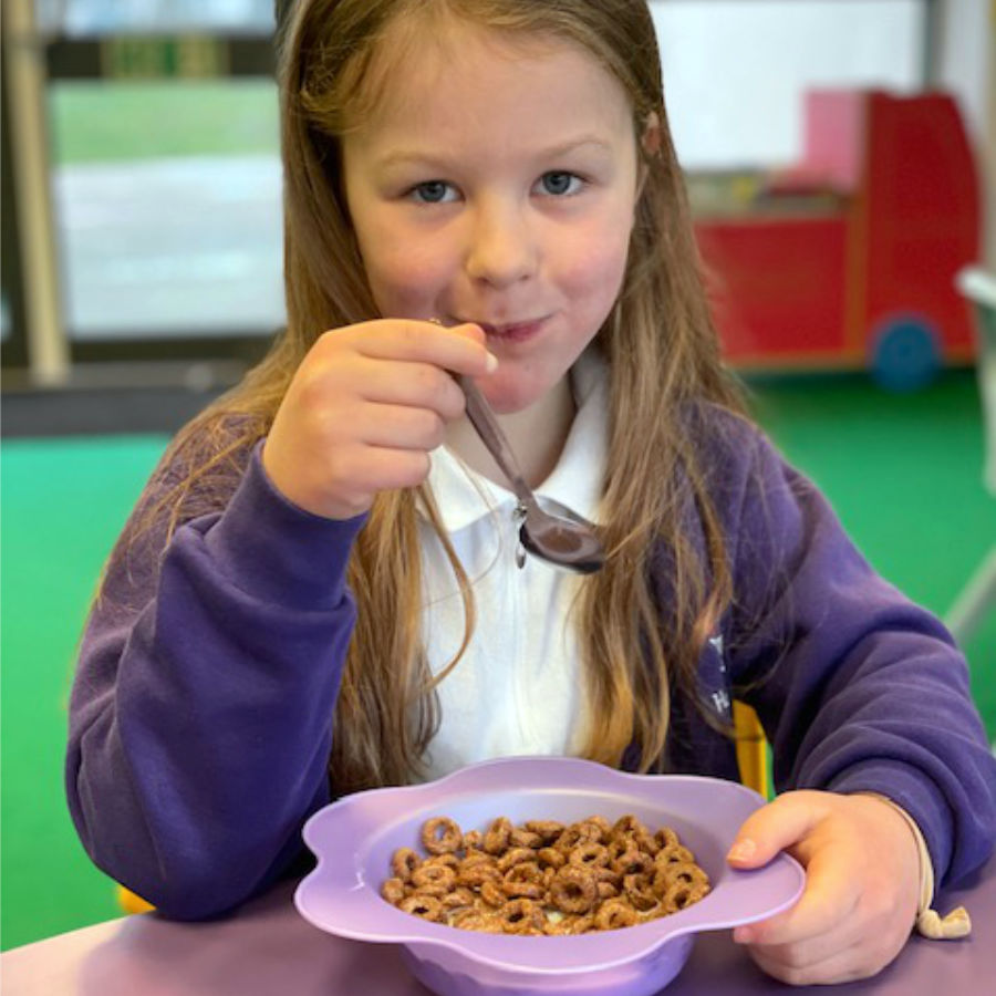 Enjoying breakfast.